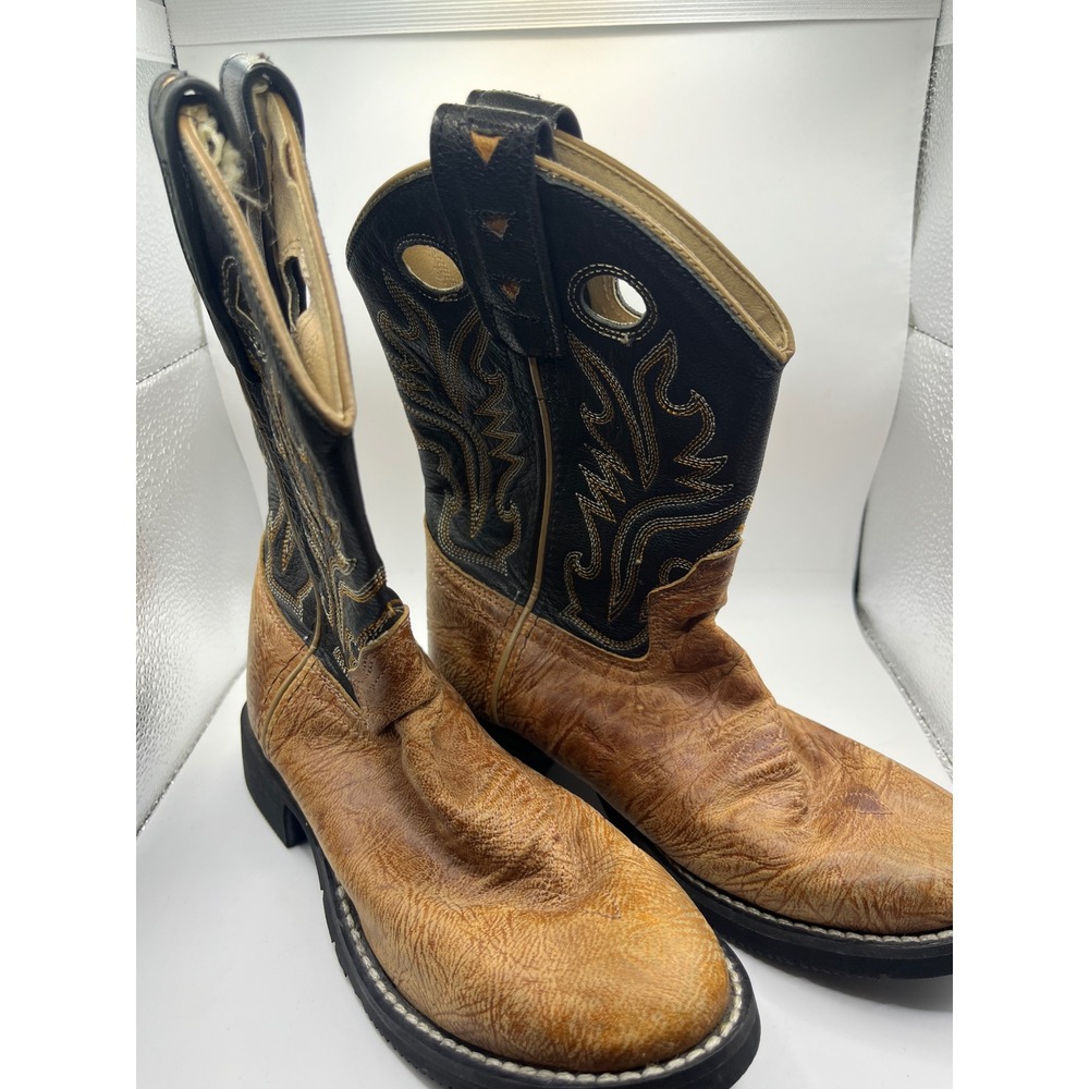 Old West Kids Leather Cowboy Boots CW2553 Tan Black‎ Western Style Size  10